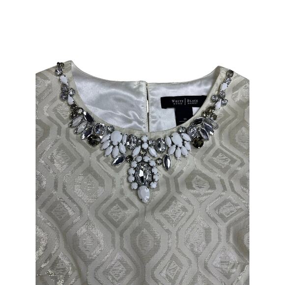 White House Black Market 00 Ivory Jacquard Cocktail Dress Embellished Sleeveless - Picture 2 of 8